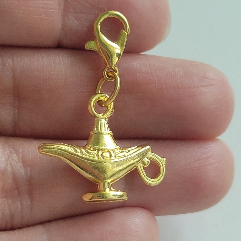 Clip On Genie Lamp charms gold planner bracelet charms Dreadlock beads Zipper
